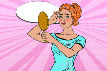 Pop Art Style Drawing of a Pretty Teenage Girl With Acne Looking At The Mirror